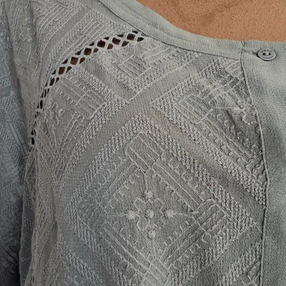 Wrap London Women's Size 14 Taupe Short Sleeve Binding Pointelle Knit Cardigan - Picture 8 of 11